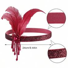 1 Pcs 1920s Flapper Headpiece Red Feather Headband Roaring 20s Gatsby Hair Accessories Red