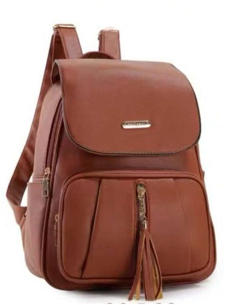 Backpack Women's Bag Casual School Work Travel Synthetic Leather - màu nâu - Xem 1