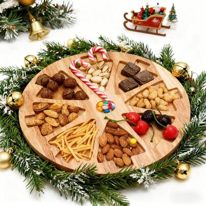 1 pieza Plato de servir con diseño de árbol de Navidad: Multicompartimento para dulces y nueces