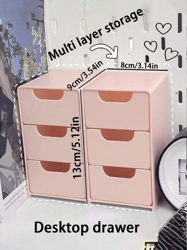3-In-1 Mini Drawer Storage Box (Length: 13cm, Width: 9cm, Height: 8cm), Storage Rack, Desktop Drawer Organizer, Plastic Desktop Storage Drawer, Desktop Jewelry Box, Transparent Accessory & Jewelry Drawer Box, Office Desk Storage Box, With 3 Compartments