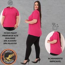 Camisa Gola Polo Feminina Plus Size Tshirt Babylook G1 G2 G3 Blusas De Alata Qualidade Clasicas Luxo Trabalho Uniforme - Pink - Visão 5