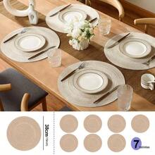 Piezas 15in Trenza Redonda Manteles Individuales para Mesa, Resistente al Calor y Antideslizante para Mesa de Comedor Fiestas de Da Festivo Cafetera Boda Marrn Oscuro - Caqui claro - Ver 5