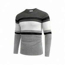 Men's Crew Neck Sweater Slim Fit Lightweight Sweatshirts Knitted Pullover For Casual Or Dressy Wear - Xám/Trắng - Xem 6