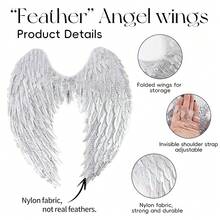Whitefeather Angel Wings Costume Accessories - Realistic Wings For Adults, Lightweight Adjustable Fairy Wings For Halloween{"Color_name":"Silver","Size_name":"1.8ft"} - 銀 - 查看 4