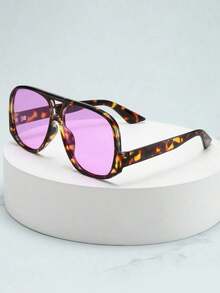1pc Unisex Square Large Frame High-Quality Stylish Glasses, Suitable Driving, Casual, Holiday Travel, Party And Daily Use CHW9 - sss龜殼框紫色錠劑 - 查看 13