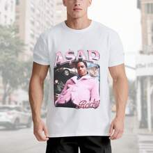Camiseta Gráfica Unisex de Rapero Hop - 220g Algodón, Diseño Especial, Cuello Redondo, Blanco y Negro, Lavable aáquina, Eventos de Hop y Ropa Casual para Adultos a - Blanco - Ver 3