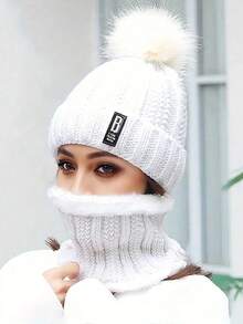 Dwuczęściowy damski zimowy beret i szalik z wełnianą podszewką z pomponem – oddychający, elastyczny, zapinany na zamek błyskawiczny, nadający się wyłącznie do prania ręcznego, idealny na jesień, prezenty świąteczne i dekoracje świąteczne