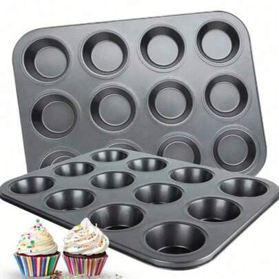 1 Muffin Pan, 12 Cupcake Pans, Non-Stick Cupcake Paper Baking Cups, Pudding Molds, Oven Accessories, Baking Tools, Kitchen Utensils, Kitchen Accessories, Non-Stick Brownie Baking Pans, Muffin Tin Cupcake Trays, Baking Pans For Kitchen Ovens (4/12 Molds)