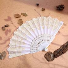 Handheld Folding Fan, White Folding Fans Hand Fans Women Foldable Party Wedding Decoration Dancing Festival Summer - Initial - View 4