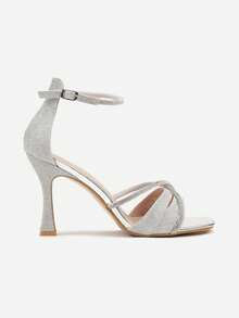 High-Heel Sandals Decorated With Rhinestones - Silver - View 3