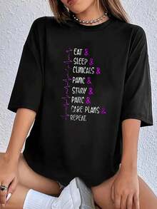 Funny Nurse School Nurse T-Shirt - 100% Cotton Christmas Fun Pattern Women's T-Shirt, Family Snowflake Christmas Tree Top - Black - View 1