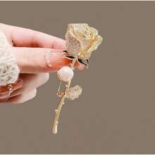 Metal Full Diamond Pearl Rose Flower Brooch High-End Cute Large Brooch Elegant Pin Suit Versatile Accessory For Women - Bạc - Xem 5