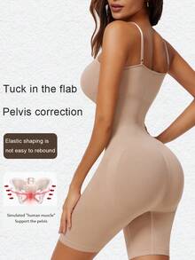 女士运动塑身衣吊带背心紧身衣，高弹力腰部束腹提臀塑身衣 - 杏色 - 查看 3