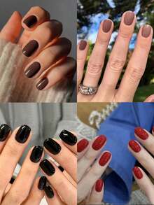 ARTAUG 96pcs Abrazine Solid Color Nail Stickers, 4 Different Nude Shades, Glossy Finish, Wearable, Cute Short Square Fake Nails, Removable, Ready-To-Wear Nail Stickers, Great Gift For Women And Girls Nail Supplies - Multicolor - View 3