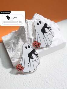 2D Flat, 1pc Halloween Ghost Cat Pumpkin Pattern DIY Jewelry Accessory/Crafting Elegant Earrings Pendant Predrilled Material/Gift For Handicraft Lovers/Inexpensive Item/Small Ornament, Acrylic Double-Sided Printing Craft