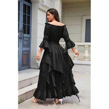 Renaissance Dress Women Victorian Medieval Gothic Witch Fairy Wedding Beige Off Shoulder Puff Sleeve Ruffle Dresses{"Color_name":"02-Black","Size_name":"Small-Medium"} - 02-黑色 - 查看 6