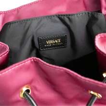 Versace Medium Dahlia Nylon Medusa Pendant Drawstring Backpack Bookbag Bag - Màu Đỏ Sâu - Xem 5