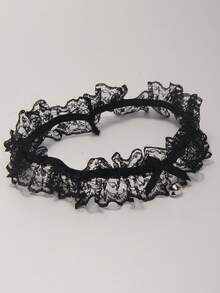 1pc Fashionable Minimalist Black Lace Bow Bell Thigh Chain, Bridal Leg Decor - Black - View 3