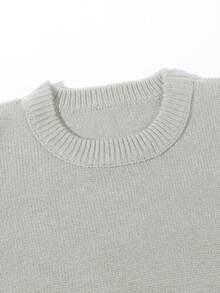 ANDREILEE 秋冬男女通用街头风极简长袖圆领套头毛衣，饰有流苏和做旧细节，宽松舒适 - 淺灰色 - 查看 4