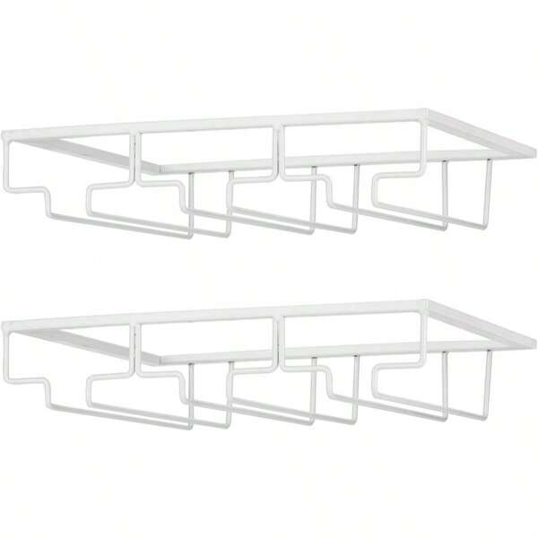 Wine Glass Rack Under Cabinet Stemware Wine Glass Holder Glasses Storage Hanger 2 Pack Metal Organizer For Bar Kitchen White