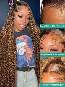 Honey Blonde Lace Front Wig 13x6 HD Deep Wave Lace Front Wigs Human Hair 250% Density Highlight Curly Human Hair Wig Pre Plucked Glueless Ombre Lace Front Wig Brazilian 4/27 Brown Colored Human Hair Wig For Women - S4/27 - View 3