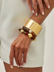 Set de 3 piezas de pulseras elásticas de resina con teñido anudado y cuentas vintage, pulseras anchas geométricas asimétricas y suaves de primavera, pulseras de resina geométricas asimétricas hechas a mano, adecuadas para uso diario y vacaciones, accesorios únicos hechos a mano (los defectos leves y las variaciones de color son normales)