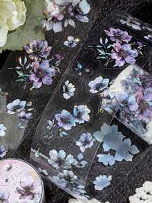 1 rolă bandă adezivă cu cerneală albă, decupată cu matriță PET, autocolante DIY pentru scrapbooking floral vintage, potrivite pentru cadouri, birou, casă, marcare, etichete, clasă, jucării, planificator pentru studenți, autocolante decorative vintage creative