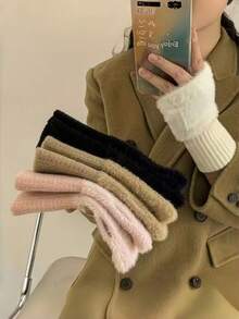 1 Pair Of Mink Soft Winter Half-Finger Gloves For Women Warm Luxury Pure White Plush Knitted Fingerless Gloves Wrist Gloves For Writing, Class And Work
