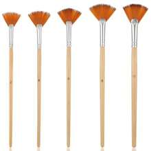 5 Pcs Fan Brushes Wood Paint Fan Brush For Painting Long Handle Mini Paint Brushes Nylon Paint Brush Kit For Acrylic Oil Watercolor Gouache Painting - 木質色 - 查看 1