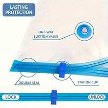 Oversized Vacuum Transparent High-Quality Storage Compression Bags, Suitable For Travel Essentials, Clothes, Bedding, Blankets, And Other Portable Storage Bags. Manual Vacuum Pump Compression Bag Set, No Electricity Required, Reduces Space Usage. - Blue - View 6