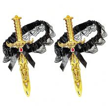 2 Pcs Pirate Sword With Lace Bow Womens Pirate Costume Toy Sword With Thigh Garter Pirate Costume Women Pirate Accessories{"Color_name":"Gold"} - Vàng - Xem 1