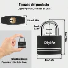 2PCS Largo Candado con Llave de Aluminio, 40 MM Impermeable Candado Pequeo, Candados de 4 Llaves, Candado Resistente al Agua para Escuela, Puerta, Taquillas, Armarios, Negro - mango corto - Ver 6