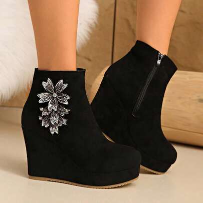 Women's Short Boots, New Autumn/Winter Versatile Wedge Heel Casual Short Boots