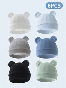 6pcs Newborn Bear Ear Hats, Baby Hats For Boys And Girls, Infant Knitted Caps Suitable For 0-3 Months Babies - Multicolor - View 11