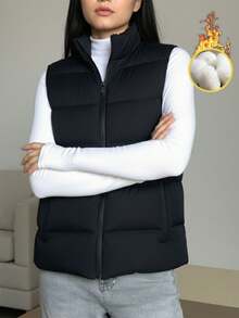 Damen Daunenweste Herbst Winter ärmelloser Jacke, schwarze warme gesteppte Jacke, leichte Mode Oberbekleidung für lässige Streetwear Layering, Fleece