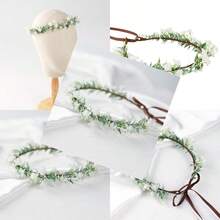 Handmade White Flower Crown Hair Wreath Bridal Headband Flower Green Leaf Headpiece Hair Accessories For Weeding Birthday Party Cosplay Photo Prop