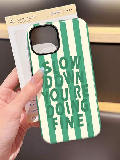 1pc Minimalist Artistic Colorful Striped Slogan Glossy 2-In-1 Film Shell Full Coverage Phone Hard Case Compatible With Samsung/ 11/12/13/14/15/16/17 Pro Max