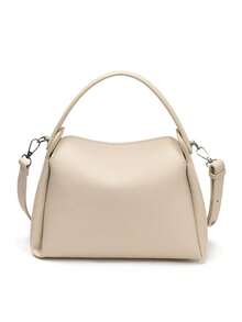 女士手提包，时尚简约商务休闲托特包，优雅单肩包，黑色水桶包 - 白色 - 查看 11