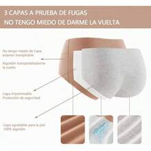 Paquete de 3 Calzones Menstruales Flujo Abundante, Bragas Menstruales Mujer de Algodon para Peripa Cero Fugas, Ropa Interior Menstrual para Mujer Reutilizable Lavables - M + Marrón - Ver 3