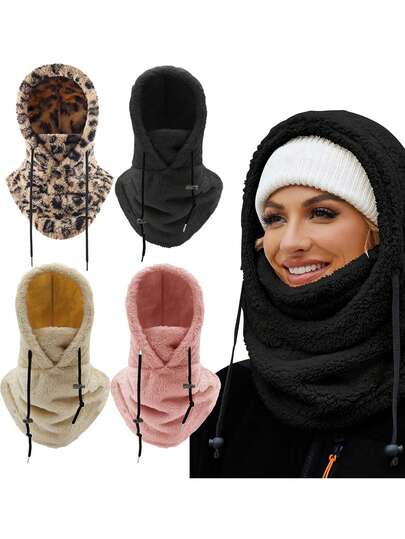 1pc Solid Color Warm Fleece Ski Face Mask Balaclava Unisex Windproof Fleece Winter Face Mask Neck Warmer