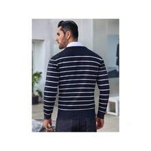 Men's Crew Neck Sweater Slim Fit Lightweight Sweatshirts Knitted Pullover For Casual Or Dressy Wear - 海軍藍/白色水手條紋 - 查看 3