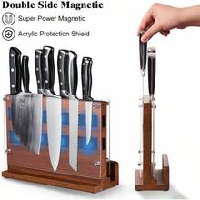 Magnetic Knife Block With Acrylic Shield 26 * 24 Cm Double Side Kitchen Knife Holder Without Knives Acacia Wood Universal Knife Storage Organizer With Powerful Magnet For Kitchen Counter - Wood - View 2