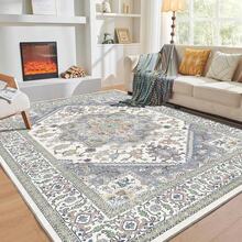 Soft Neutral Area Rugs 5x7, Washable Rug With Non Slip Backing, 5 X 7 Faux Cashmere Low-Pile Carpet, Cream White & Blue & Light Brown,  2025 Design - Purple & Cream - View 12