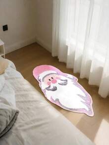 1PC Pink Santa Claus Christmas Mat - Soft, Machine-Made, Washable, Ideal For Bedroom & Indoor Decor, Festive Holiday Mat With Santa Design, Christmas Decorations, Durable Construction, Home Decorators, Christmas Mat, Kitchen Mat, Accessory ﻿