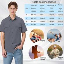 Camisas de Trabajo para Hombre, Camisa Pesca Hombre Manga Corta, Secado Rpido, Proteccin, Secado Rpido, Resistente Al Desgaste y Transpirable para Viajes, Trabajo, Senderismo, con Bolsillos - XXL + Gris - Ver 8