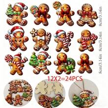 1/24 Bucăți Ornamente de Crăciun din Lemn cu Turtă Dulce - Decorațiuni de Sărbători Durabile și Colorate pentru Acasă și Petrecere, Decorațiuni Agățate Versatile pentru Crăciun, Ziua Recunoștinței, Anul Nou și Alte Sărbători, Figurine de Sărbători pentru Brad, Șeminee și Decorațiuni de Cameră