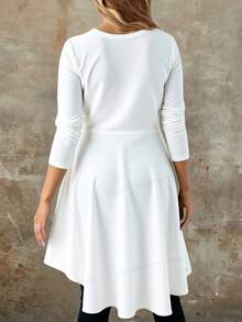 Blusa túnica, para mujer estilo moderno minimalista tela elástica sin estampado corte holgado cuello redondo manga larga primavera otoño para uso diario - Blanco - Ver 3