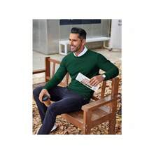 Men's Crew Neck Sweater Slim Fit Lightweight Sweatshirts Knitted Pullover For Casual Or Dressy Wear - 墨綠色 - 查看 5