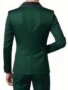 3 Pcs Men's Spring Quality Business Suit Men's Solid Color Groom's Wedding Dress Male Slim Fit Casual Blazers Jackets Vesr Trousers - xanh quân đội - Xem 2