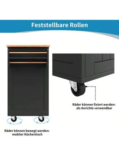 Moderne Kitchen Isl (102*45*92cm), Cabinet, Buffet Dining Cart Wood Grain, Multifunctional Tafel Storage Space, Zwart view 2